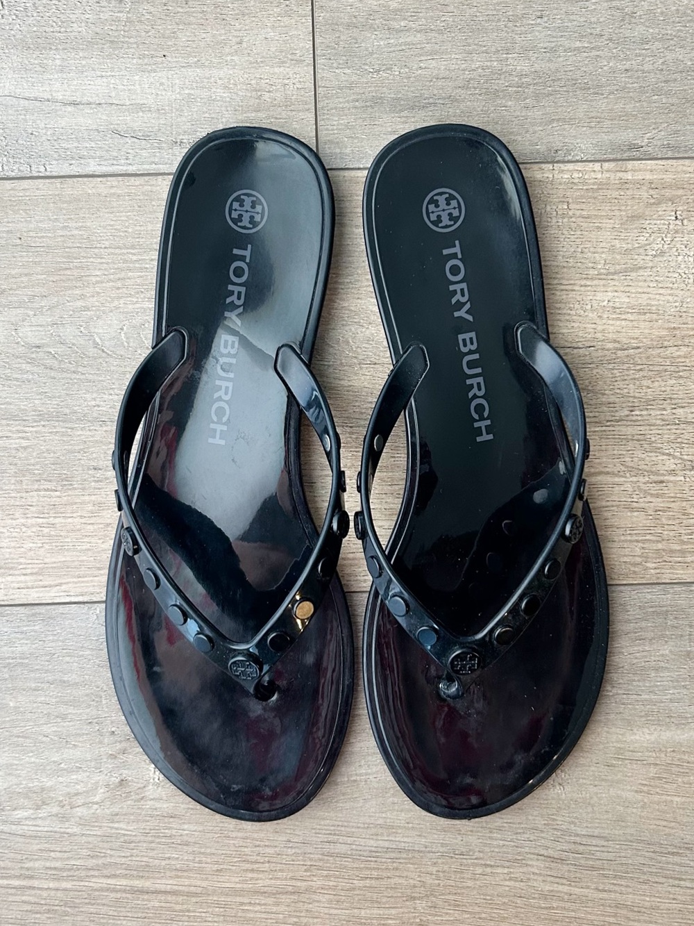Tory Burch Studded Jelly Shoes Sandals Flip Flips Black Size 8